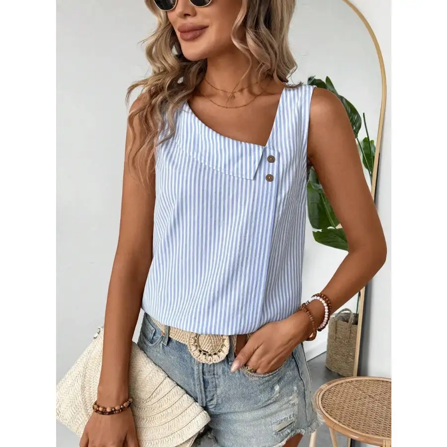 Decorative Button Asymmetrical Tank