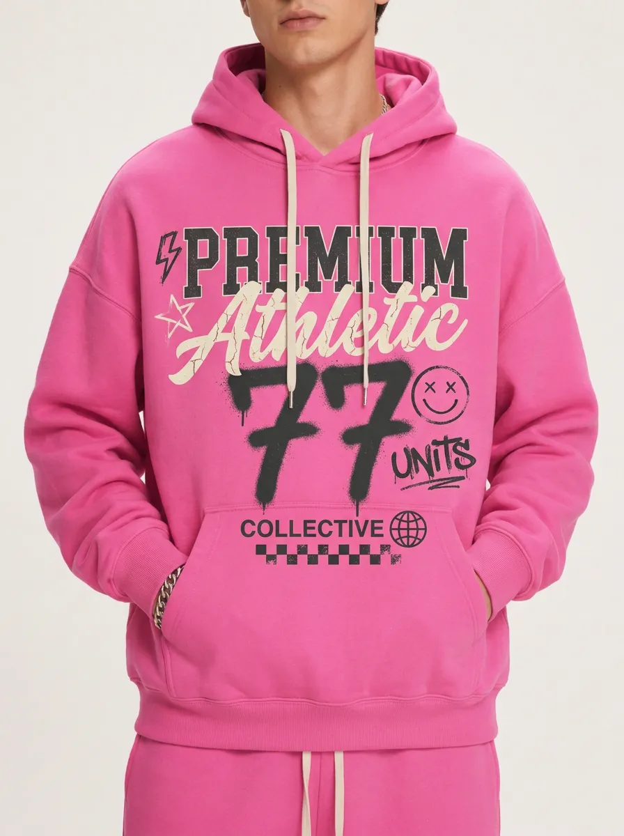 Men's Athletic 77 Smiley Graphic Printed Hoodie