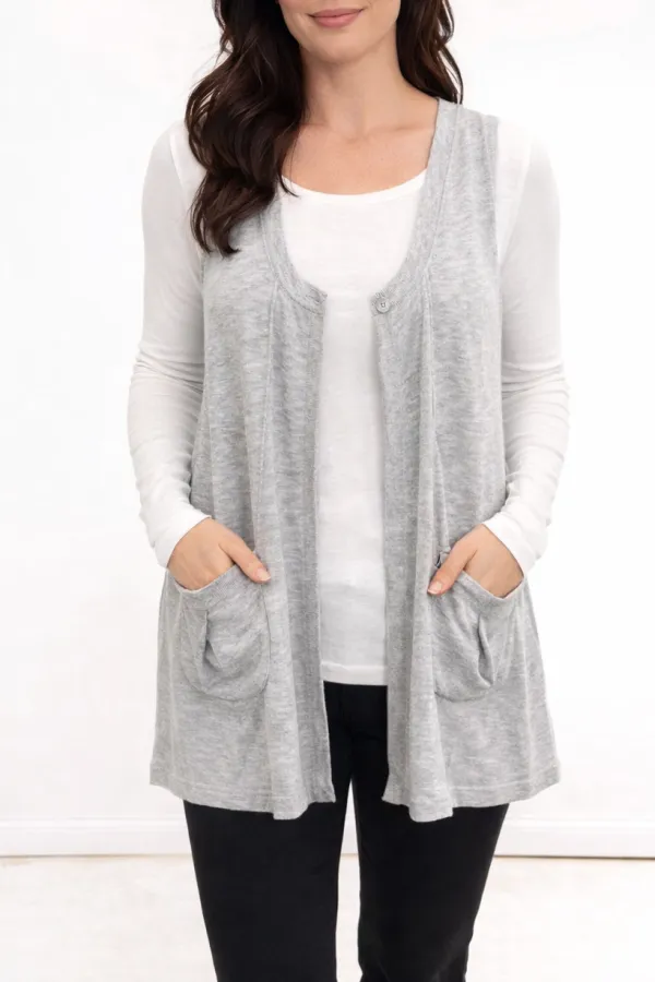 One Button Pocket Open Vest