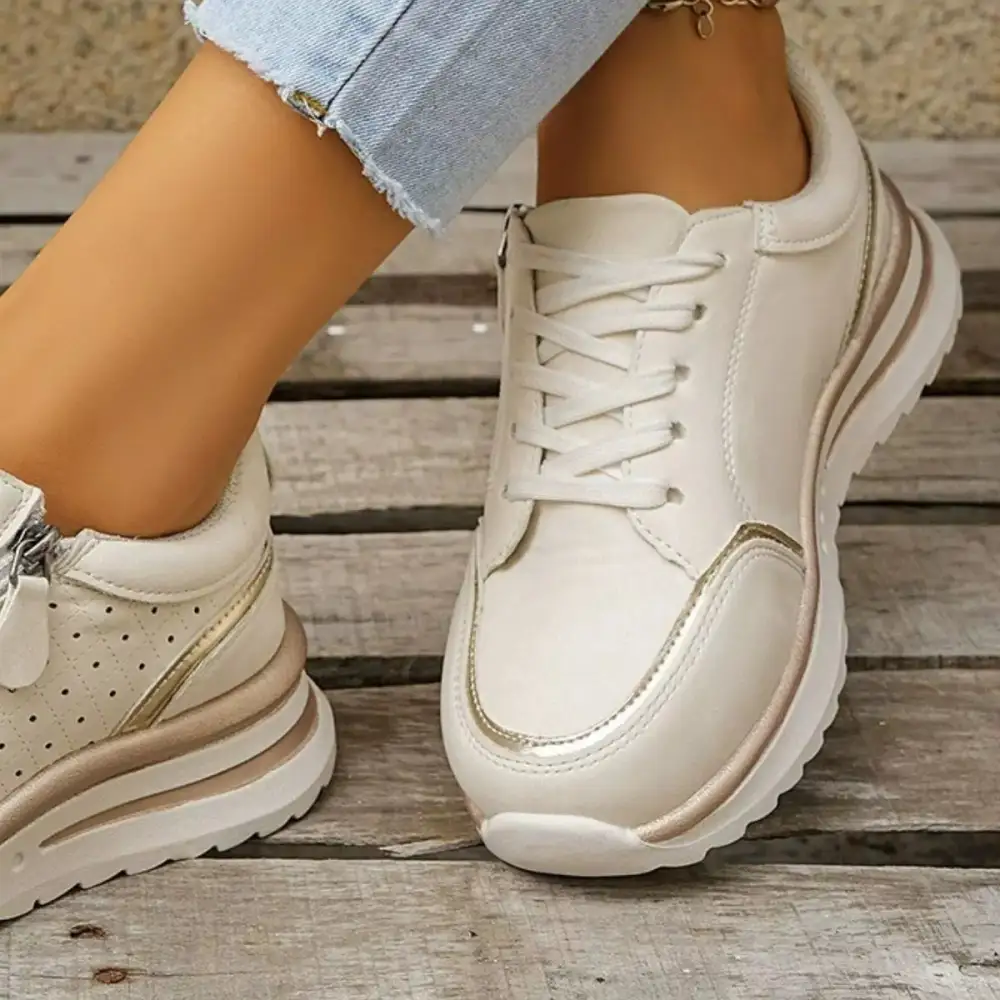 Refined Round Toe Lace-Up Sneakers