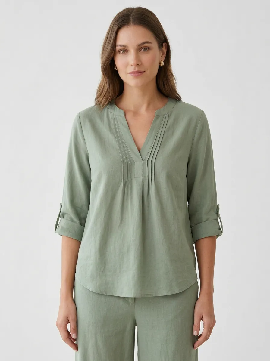 Short-Sleeve Pleated Minimalist Women's V-Neck Casual Lounge Set