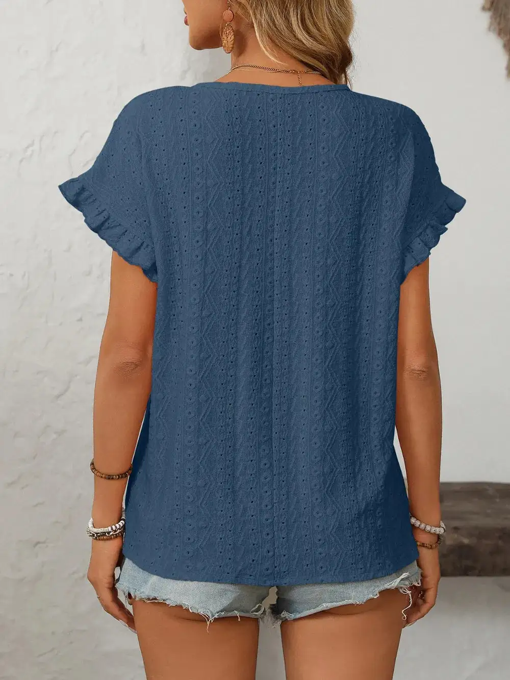 Mandy Eyelet Frill Round Neck Short Sleeve Top