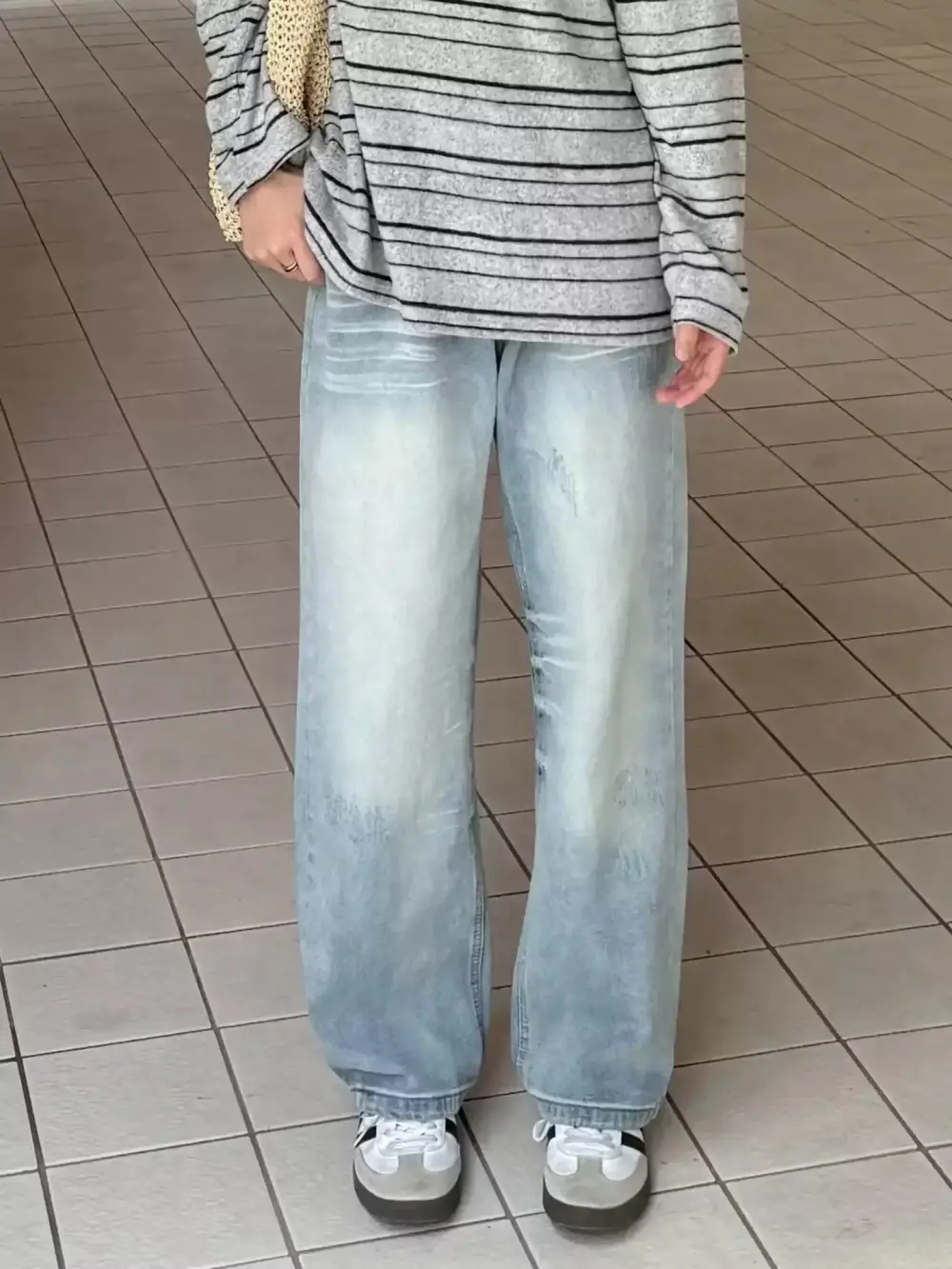 Retro Light Washed Straight Leg Jeans