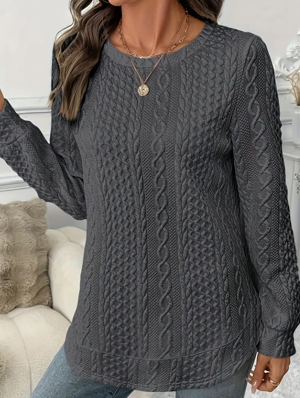 Textured Loose Fitting Drop Shoulder Sweatshirt