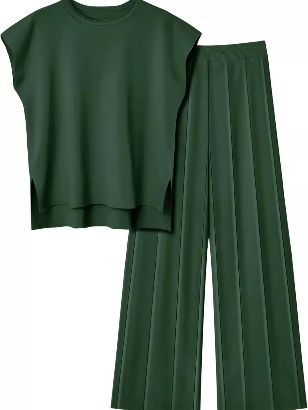 Relaxed Casual Solid Cap Sleeve Top and Pants Knit Set