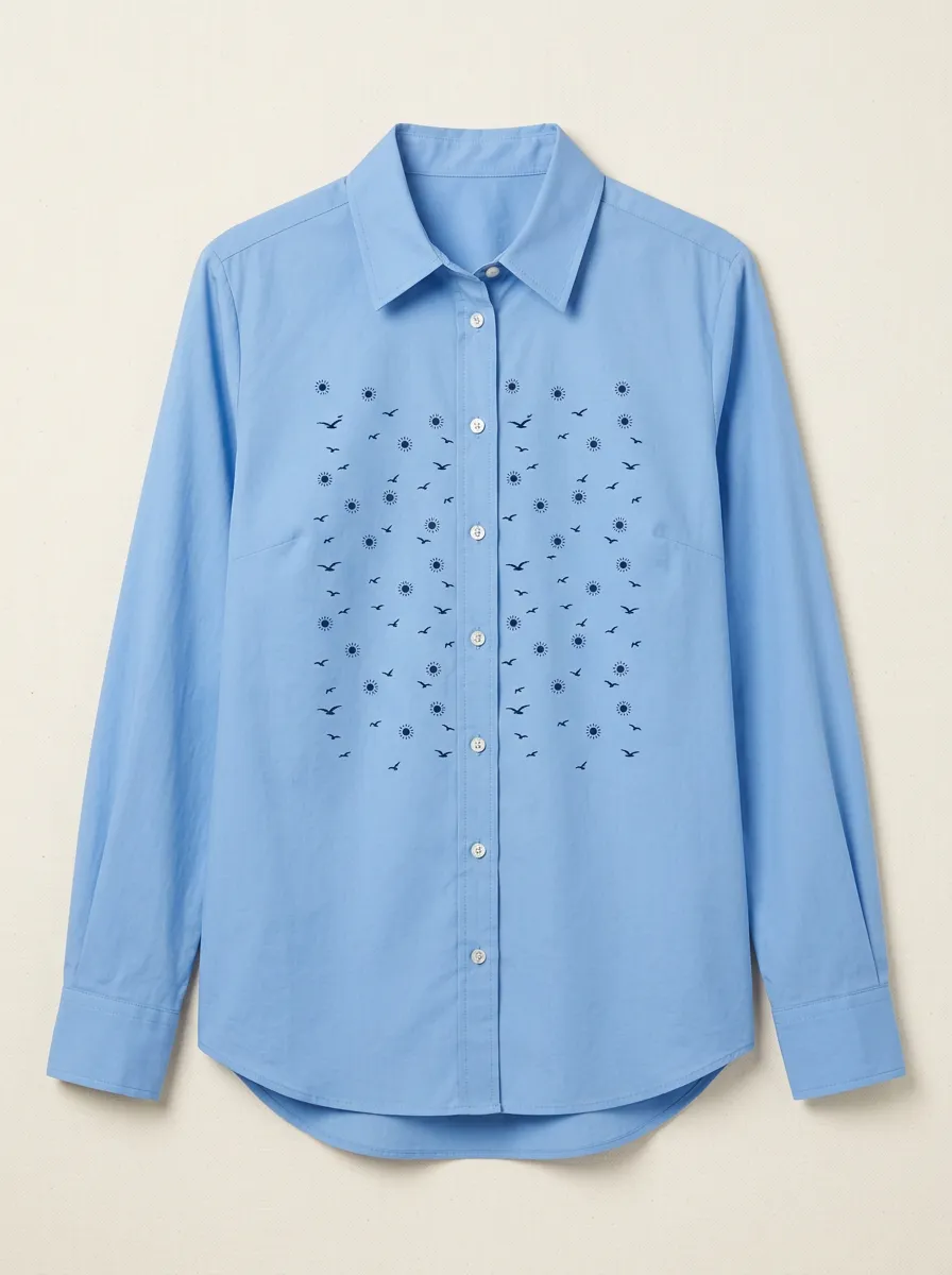 Women's Sun & Seagull Graphic Button-Front Shirt