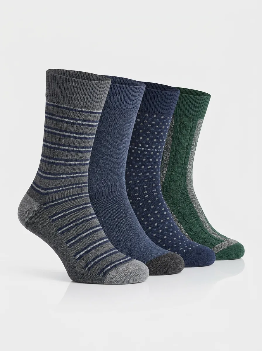 Essential Striped Printed Street Look Men's Four Pair Socks