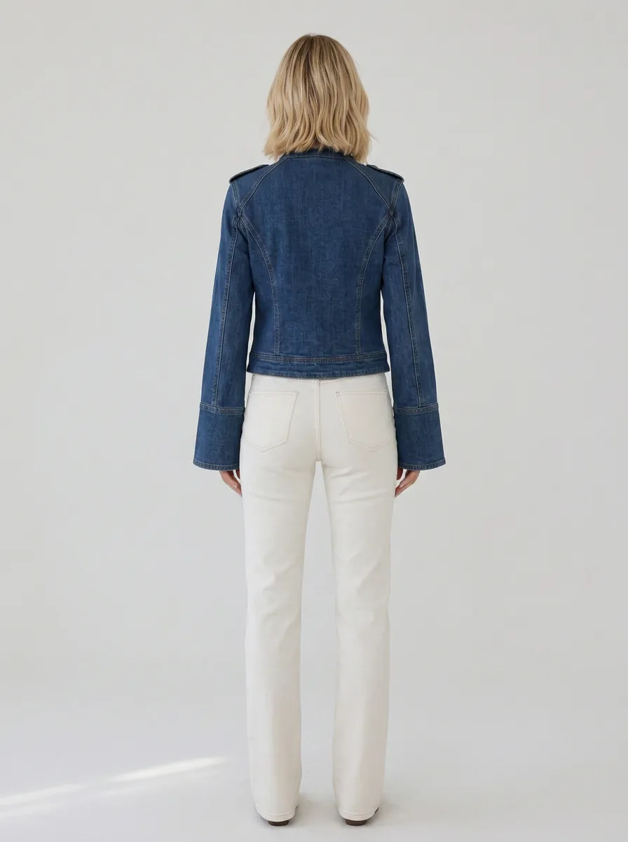 Women's Military Style Buttoned Denim Jacket