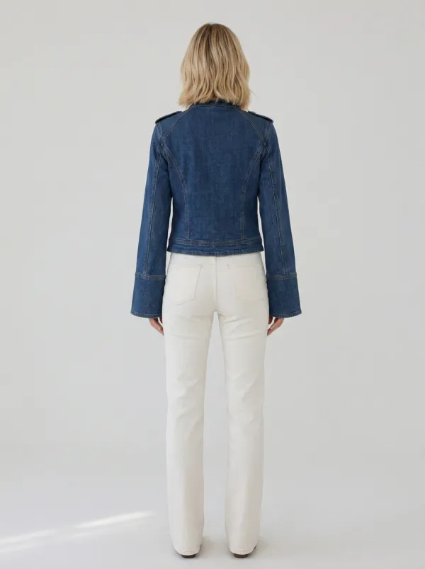 Women's Military Style Buttoned Denim Jacket