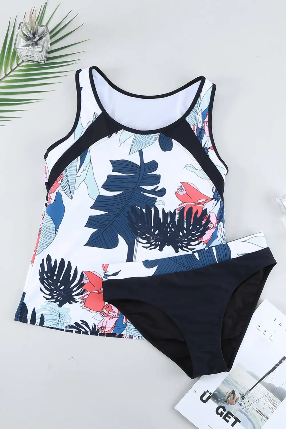 Printed Wide Strap Tankini Set Accessory