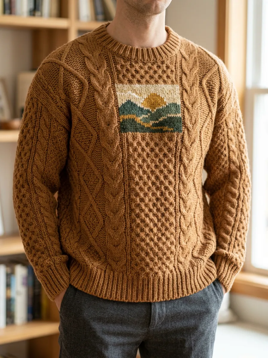Men's Mountain Sunset Cable Knit Sweater