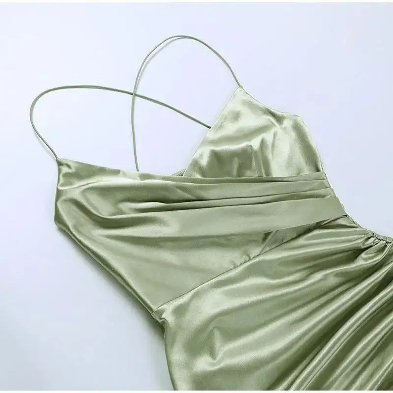 Ruched Satin Midi Dress