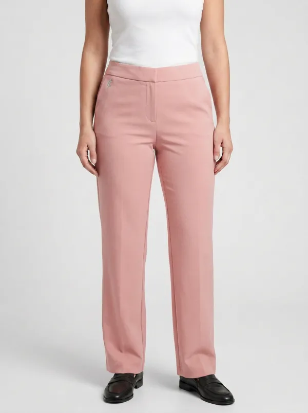 Women's Classic Everyday Small Flower Printed Mid Rise Straight Leg Pants