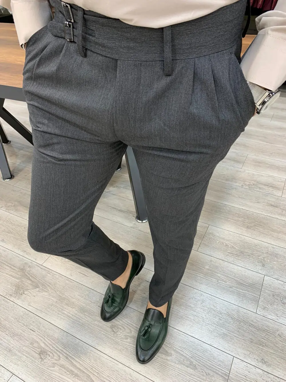 Classic Slim Fit Pleated Tailored Trousers
