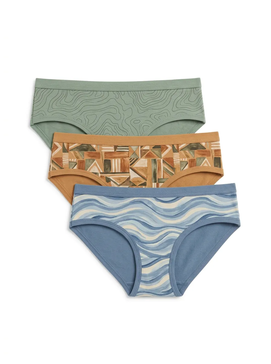Mid Rise Contour Wave Bikini Printed Briefs Three Pack