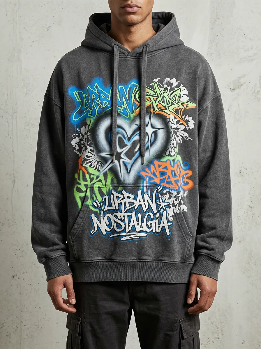 Unisex Streetwear Urban Nostalgia Graffiti Heart Graphic Hoodie