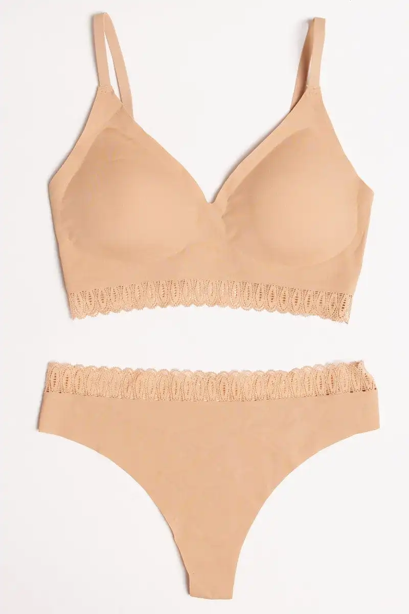 Romantic Lace Trim Bralette And Briefs Set
