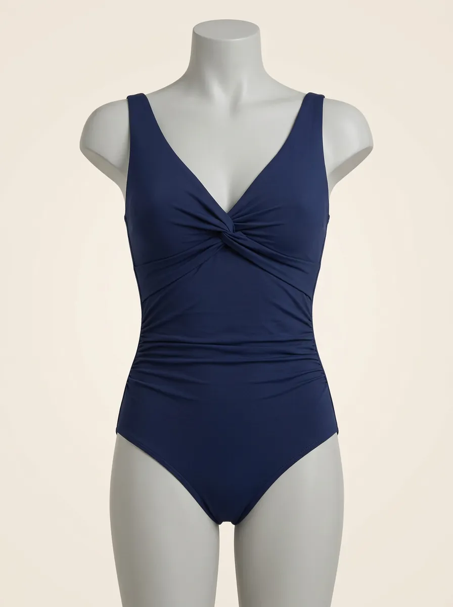 Classic Design Twist-Front Ruched One-Piece Swimsuit