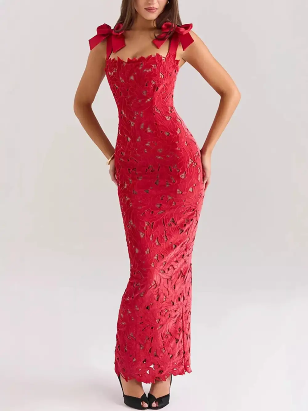 Slit Tie Shoulder Maxi Dress