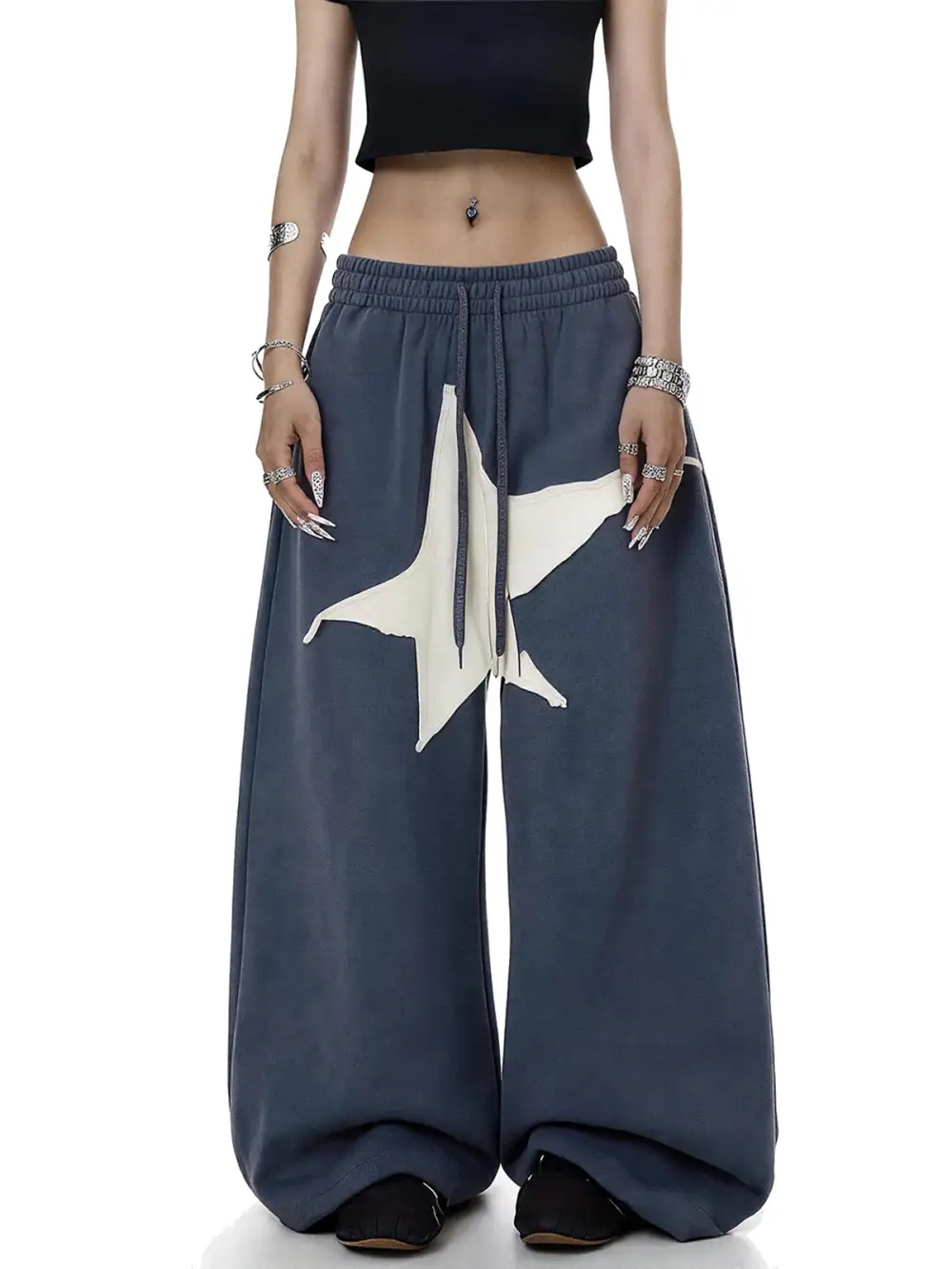 Wide-Leg Star-Graphic Jeans