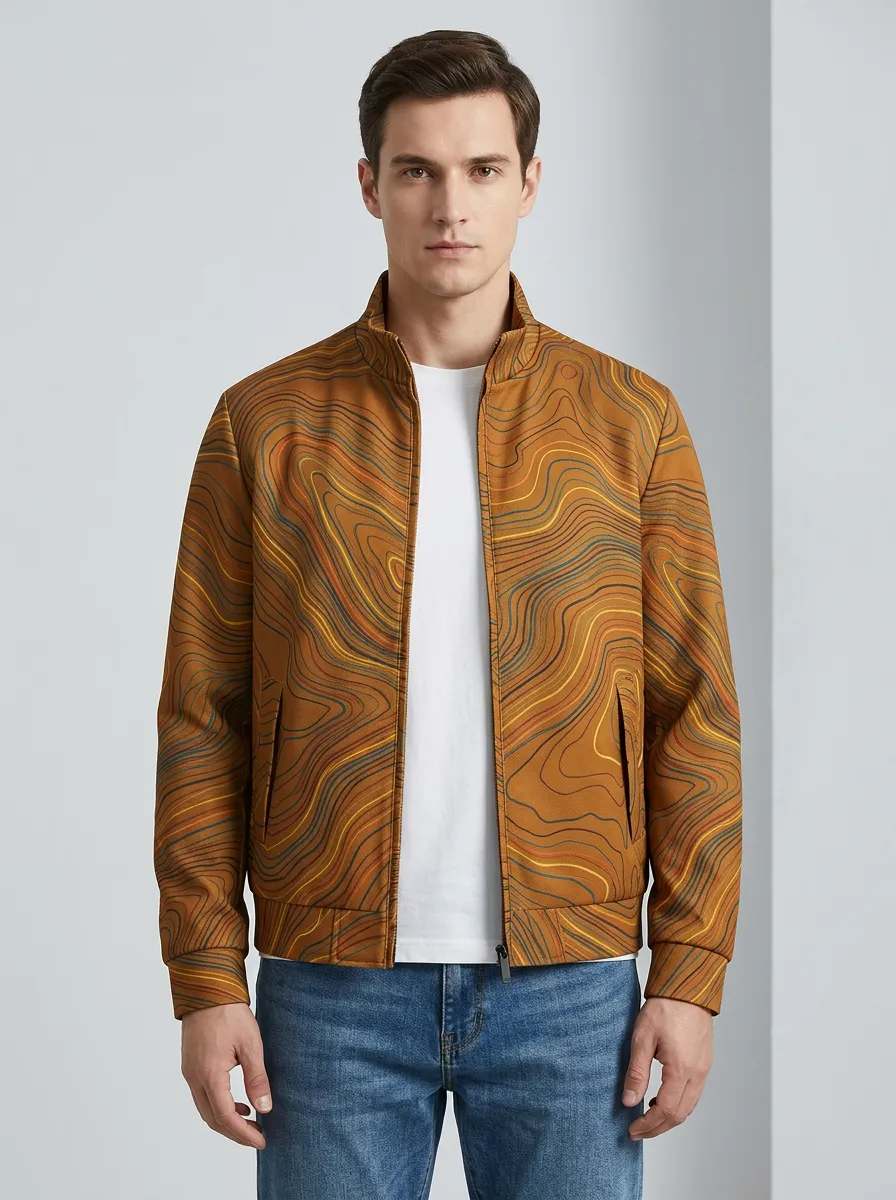 Men's Abstract Topographic Pattern Printed Jacket