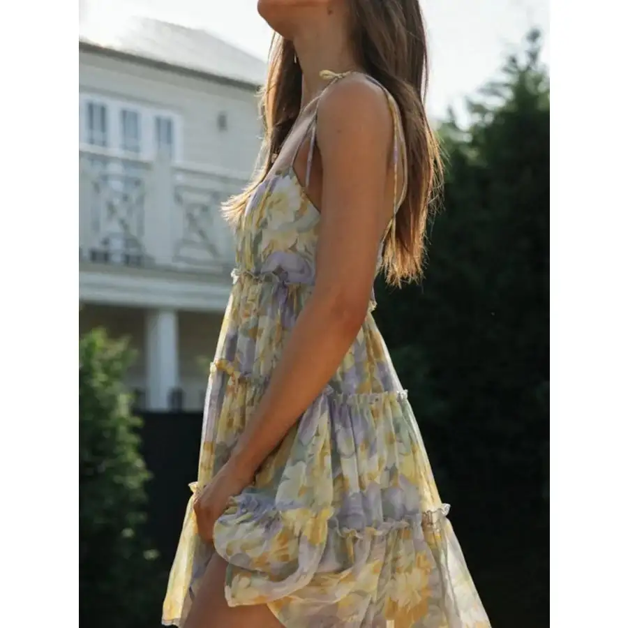 Tie-Strap Tiered Mini Dress