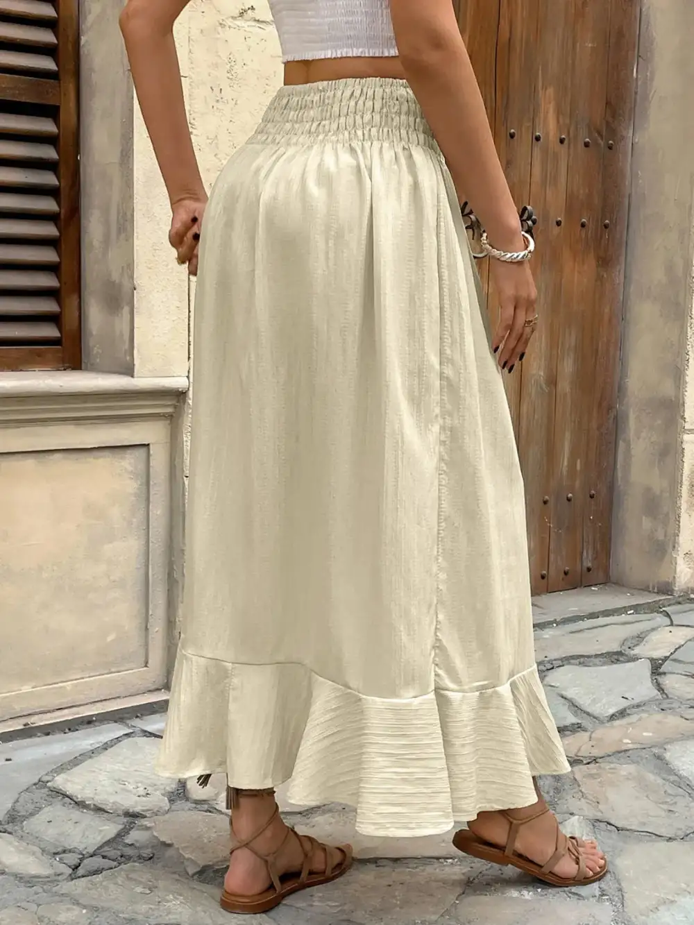 Button Front Smocked Skirt