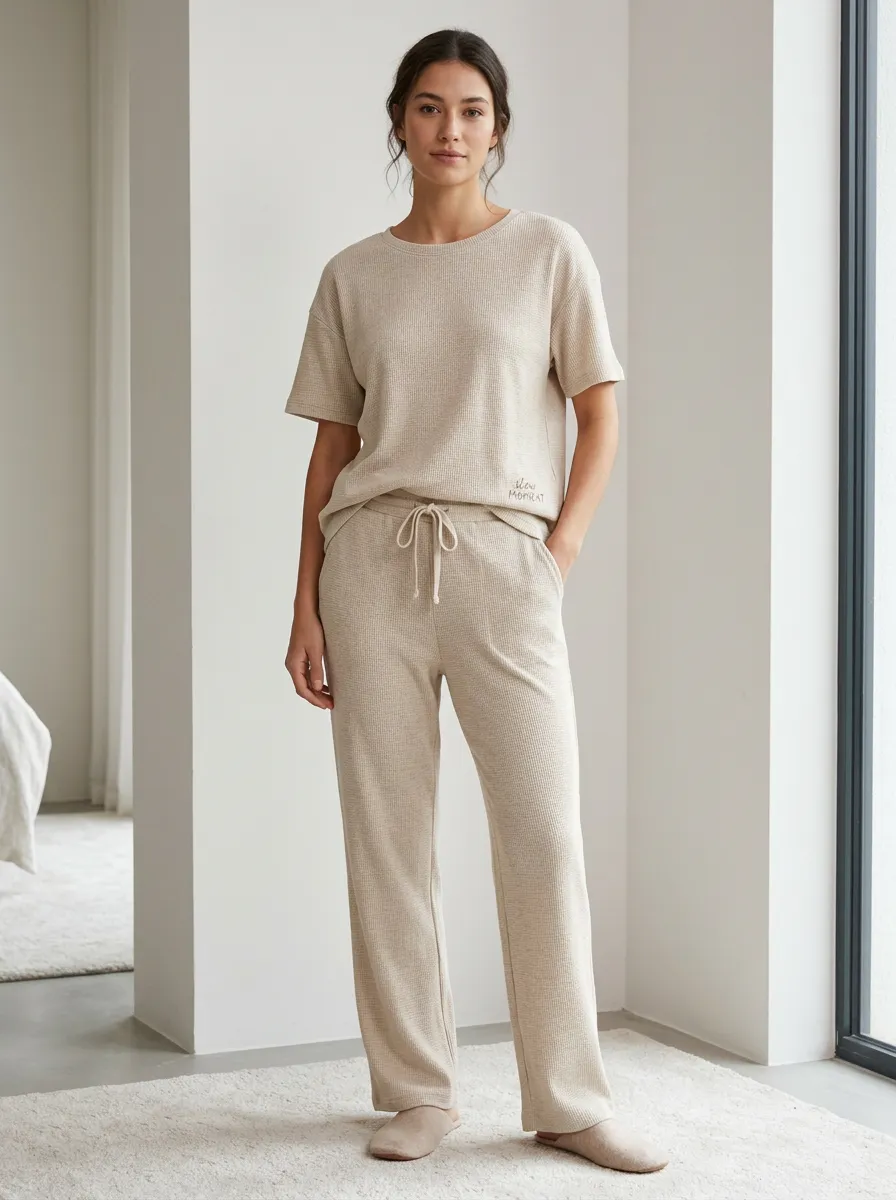 Slow Moment Waffle Knit Printed Lounge Set