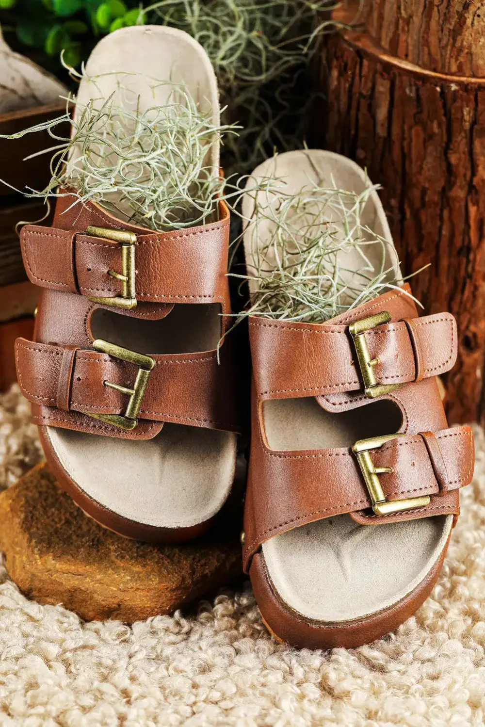 Studded Double Buckle Platform Sandals