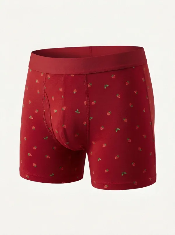 Men's Cute Strawberry Pattern Printed Boxer Briefs