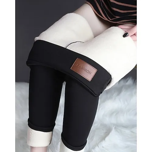Women's Fleece Lined Leggings Leggings Cozy Fleece Lined Fashion Comfort Full Length High Waist Letter Patchwork Thermal Warm Soft Breathable Micro-elastic Casual Daily Outdoor Black Gray Fall Winter