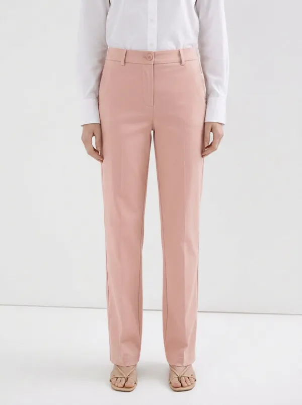 Women's Minimalist Beige Mid-Rise Straight Leg Trousers