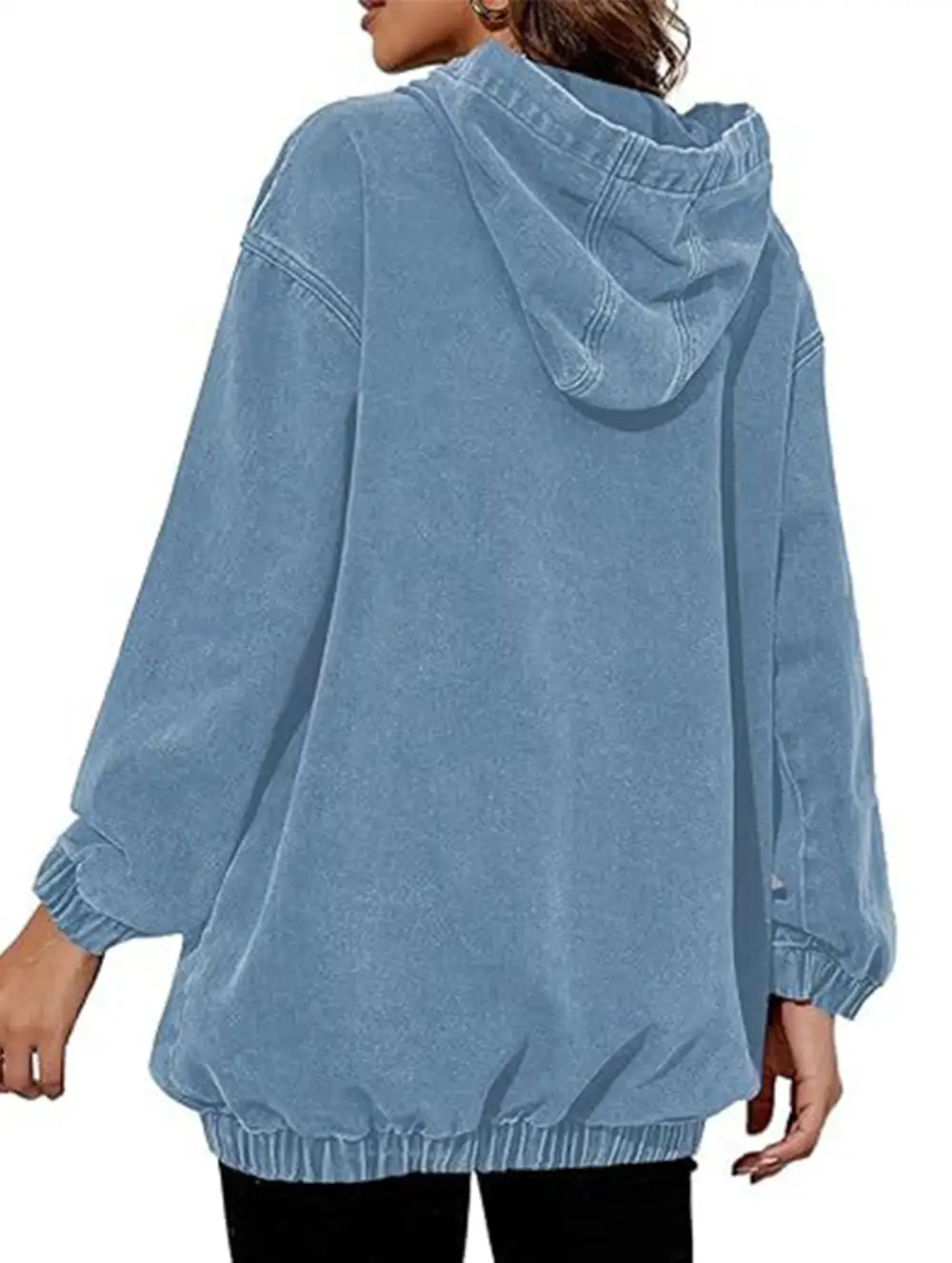 Denim Retro Hooded Pullover Sweatshirt