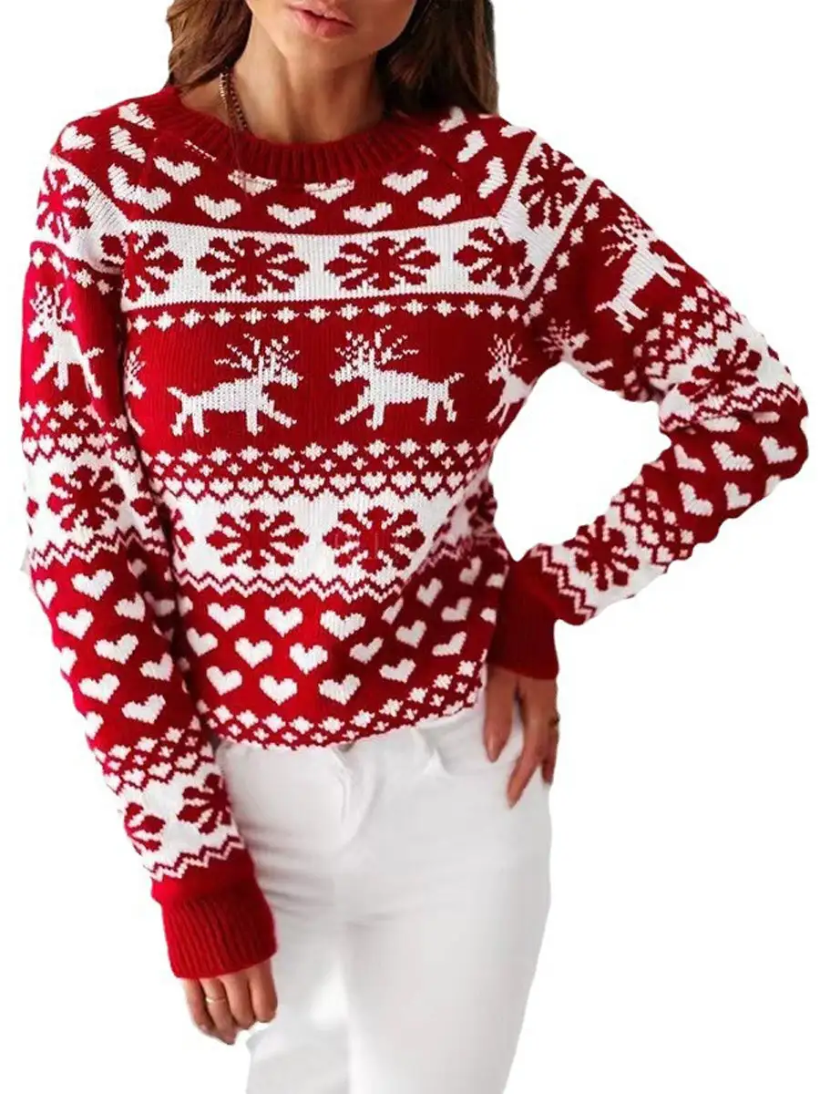 Floral Knit Floral Detail Round Neck Long Sleeve Pullover Sweater