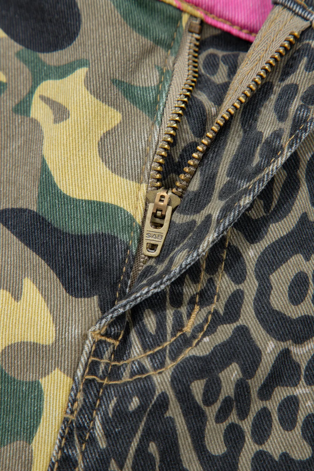 Mixed Print Straight Leg Jeans