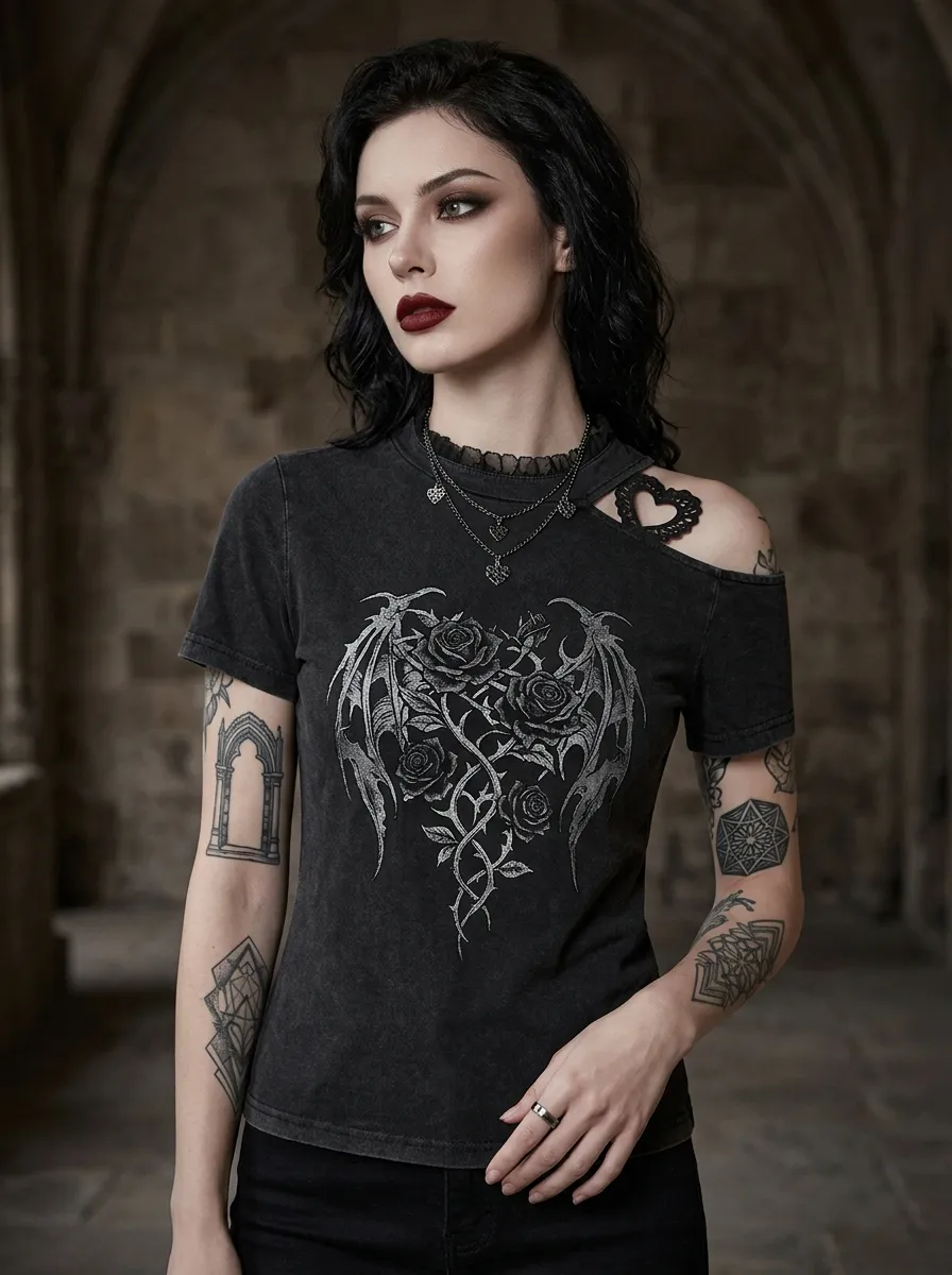 Underground Rose Wing Detail Women's Gothic T-Shirt