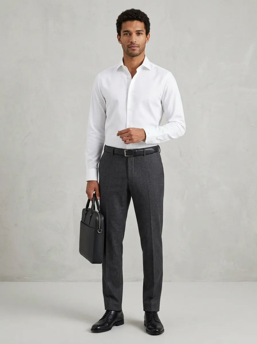 Men's Business Professional Non-Iron Cotton Long Sleeve Shirt