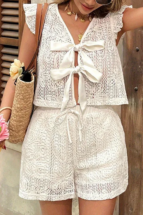 Hollow Lace Up Two Piece Set