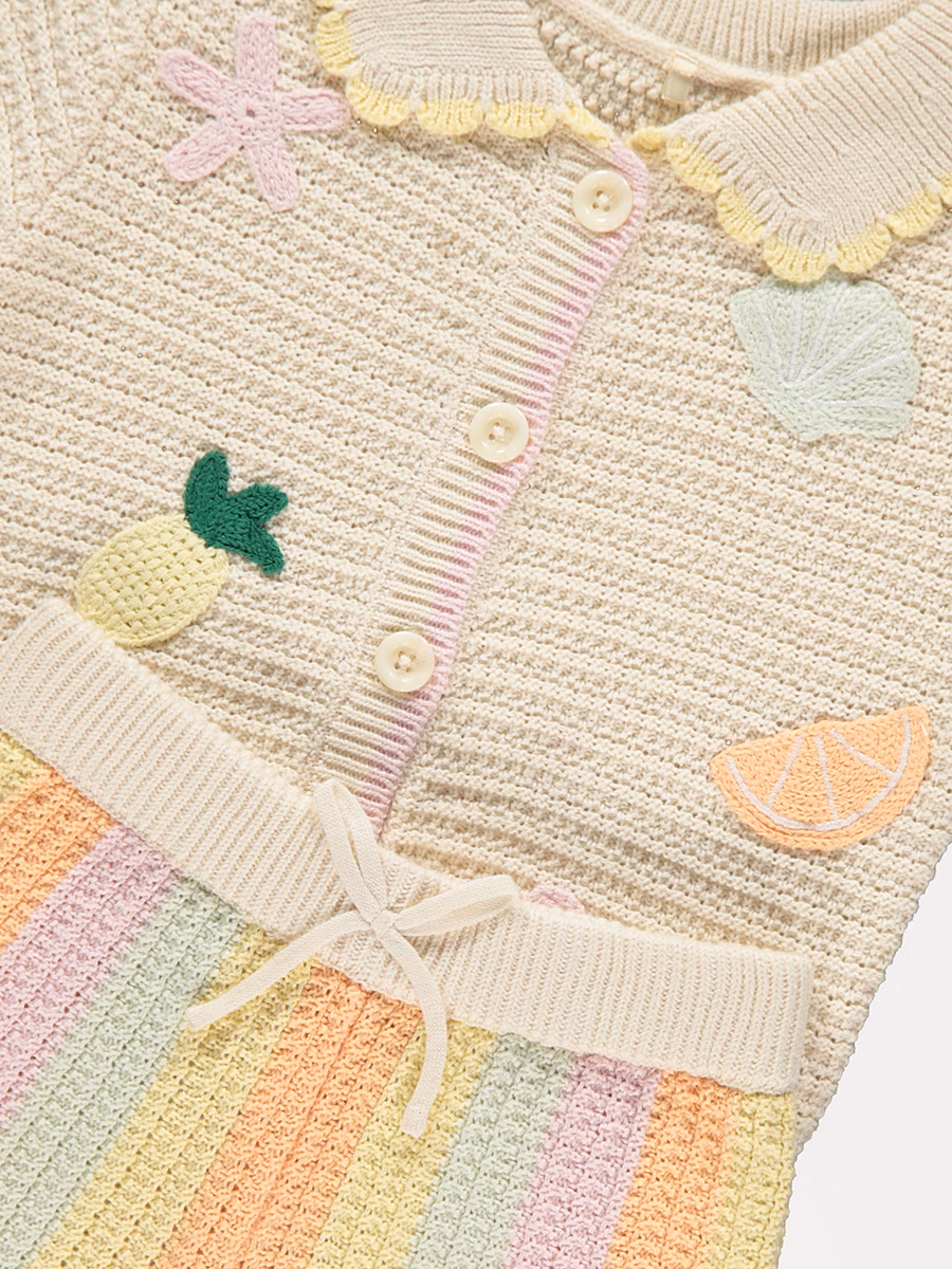 Cream Fruity Knitted Top and Shorts Set detail 1
