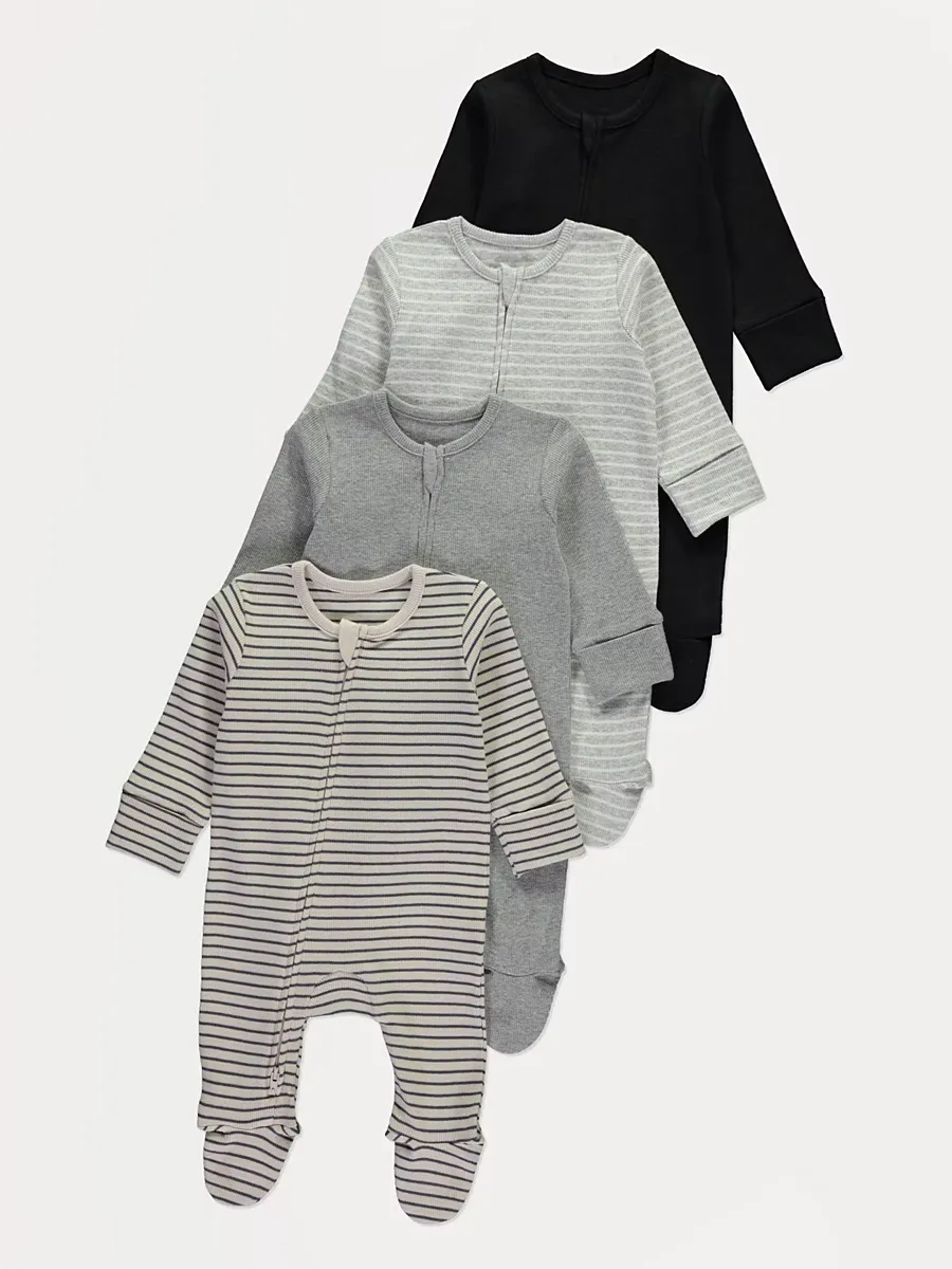 Striped Long Sleeve Zip Sleepsuits 4 Pack