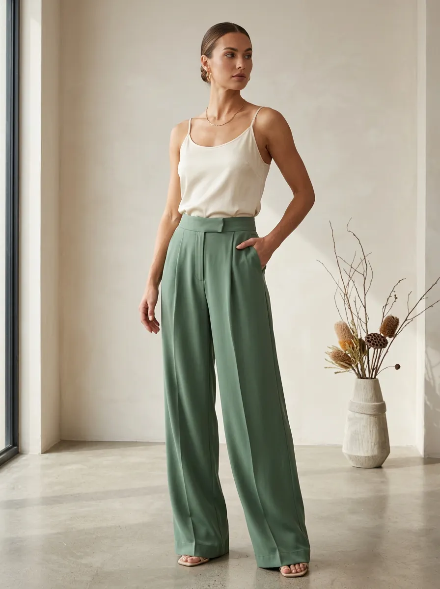 High-Waist Pleated Tailored Women's Wide-Leg Trousers
