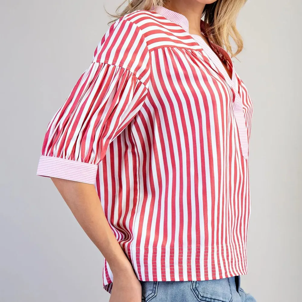 Stripe Puff Sleeve Blouse