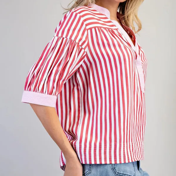 Stripe Puff Sleeve Blouse