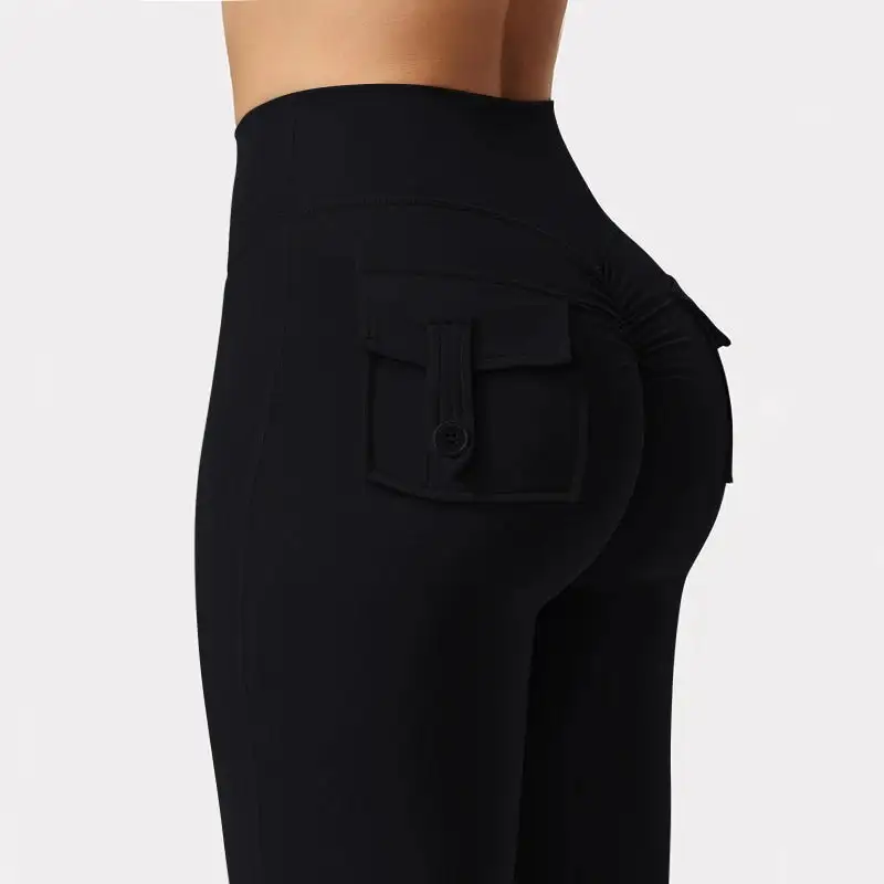 Wide Leg High Stretch Yoga Leggings Compression Fitness Pockets