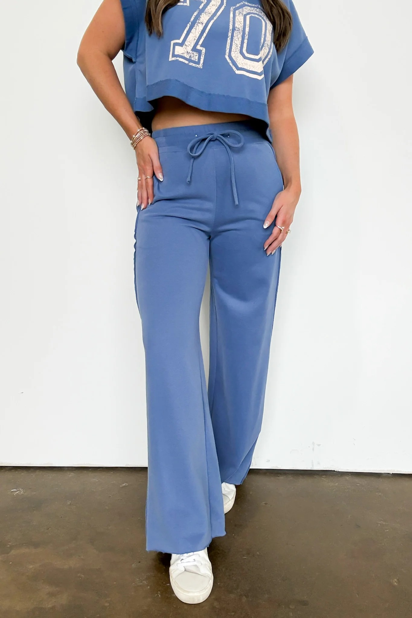 Blue Wide-Leg Sports Pants