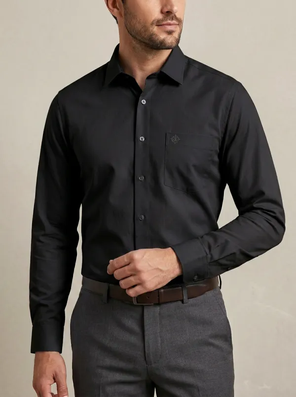 Men's Non-Iron Cotton Compass Logo Embroidered Dress Shirt