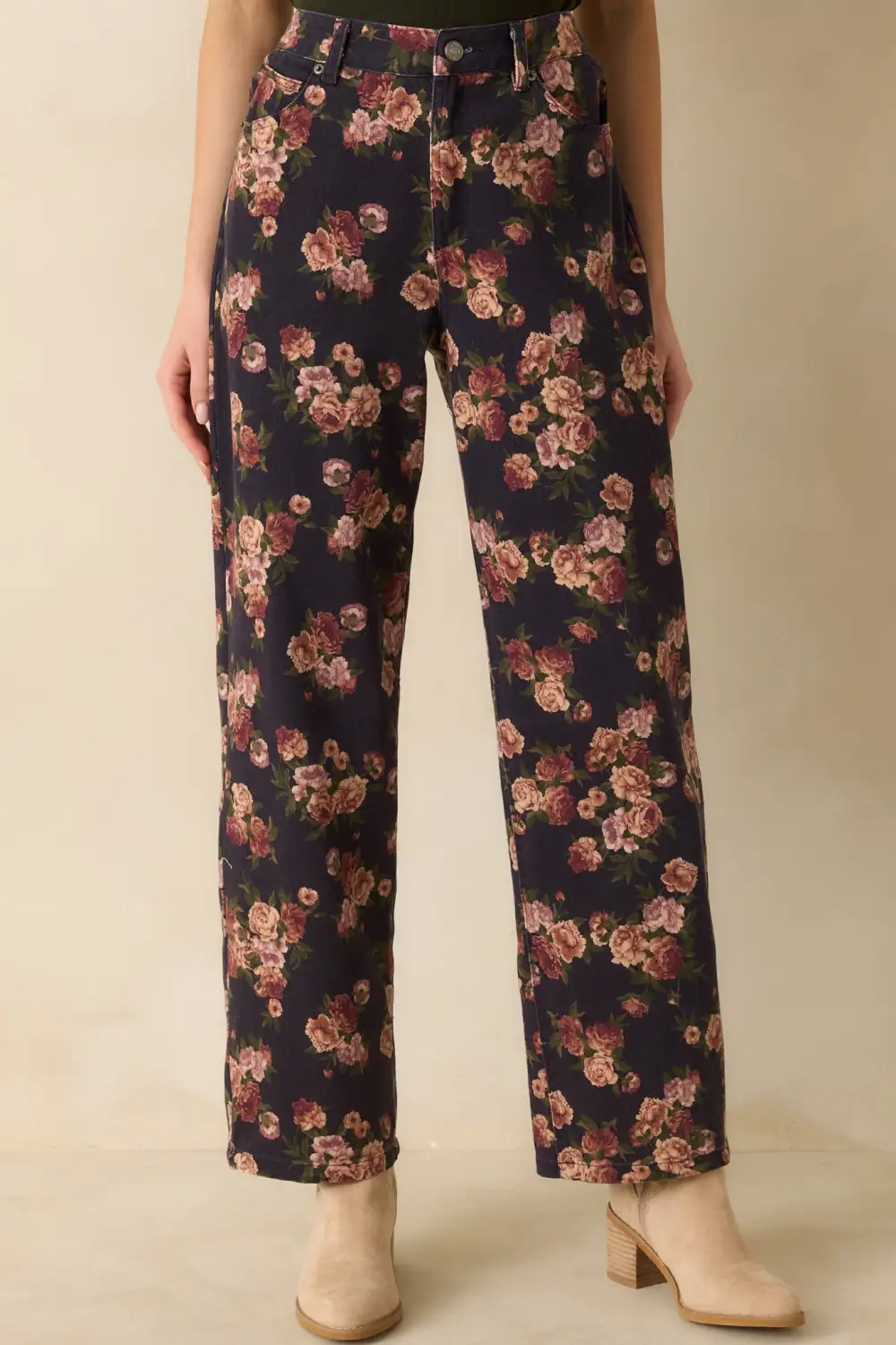 By Step Floral Straight Leg Jeans