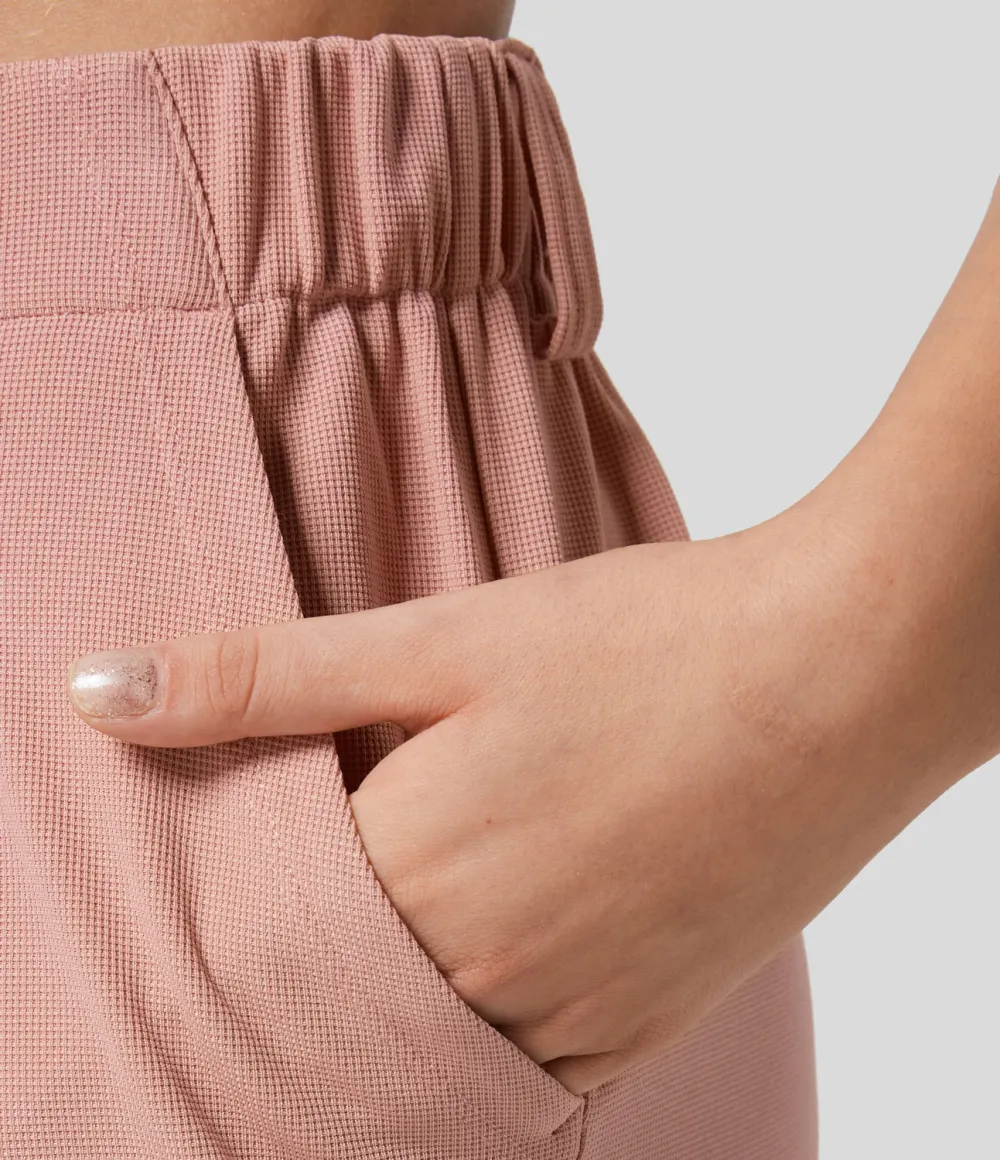 2026🔥  High Waisted Plicated Side Pocket Wide Leg Waffle Work Pants