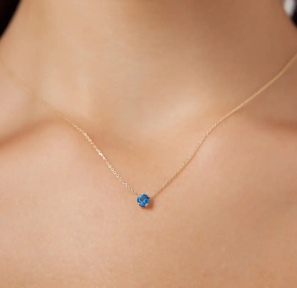 Dainty Prong Set Solitaire Sapphire Necklace