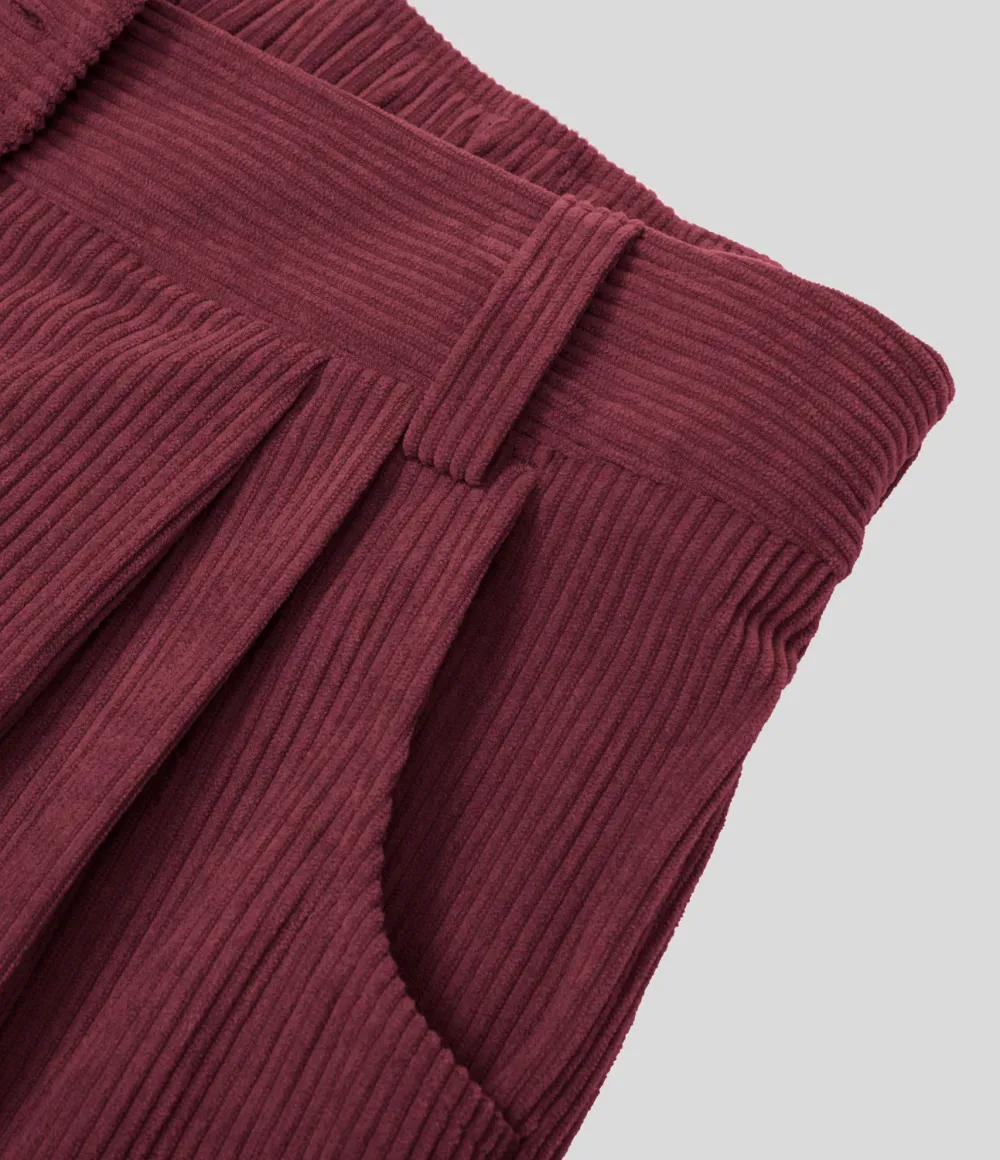 Mid Rise Button Zipper Side Pocket Corduroy Casual Pants